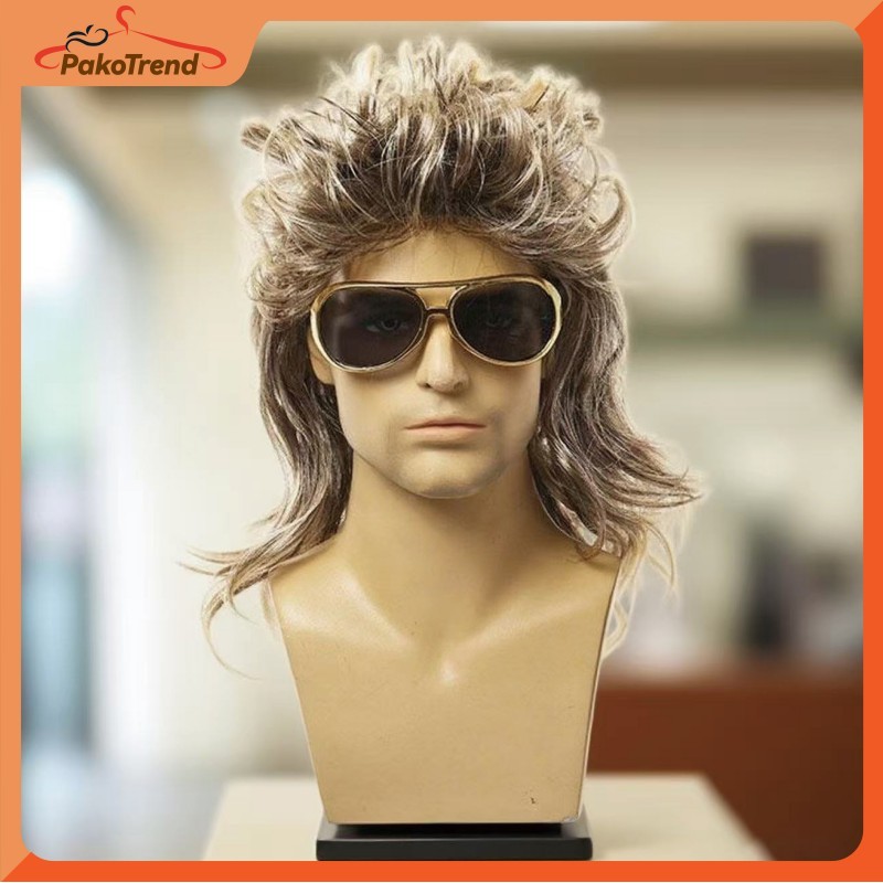 Wig Rocker Punk Wig Kribo Keriting Panjang Rambut Palsu Pria Wanita Cosplay Halloween