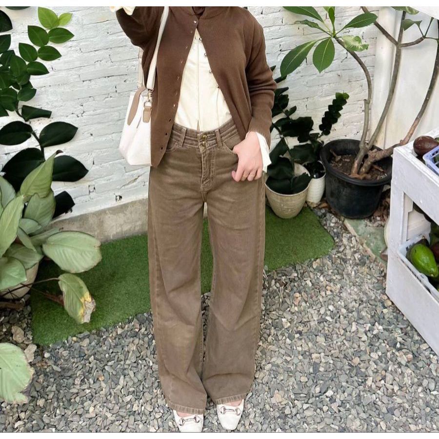 PROMO WARPATH - Celana Jeans Baggy Highwaist Kulot Jeans Xoxogy 8709 Coklat Tua Double Button jeans 