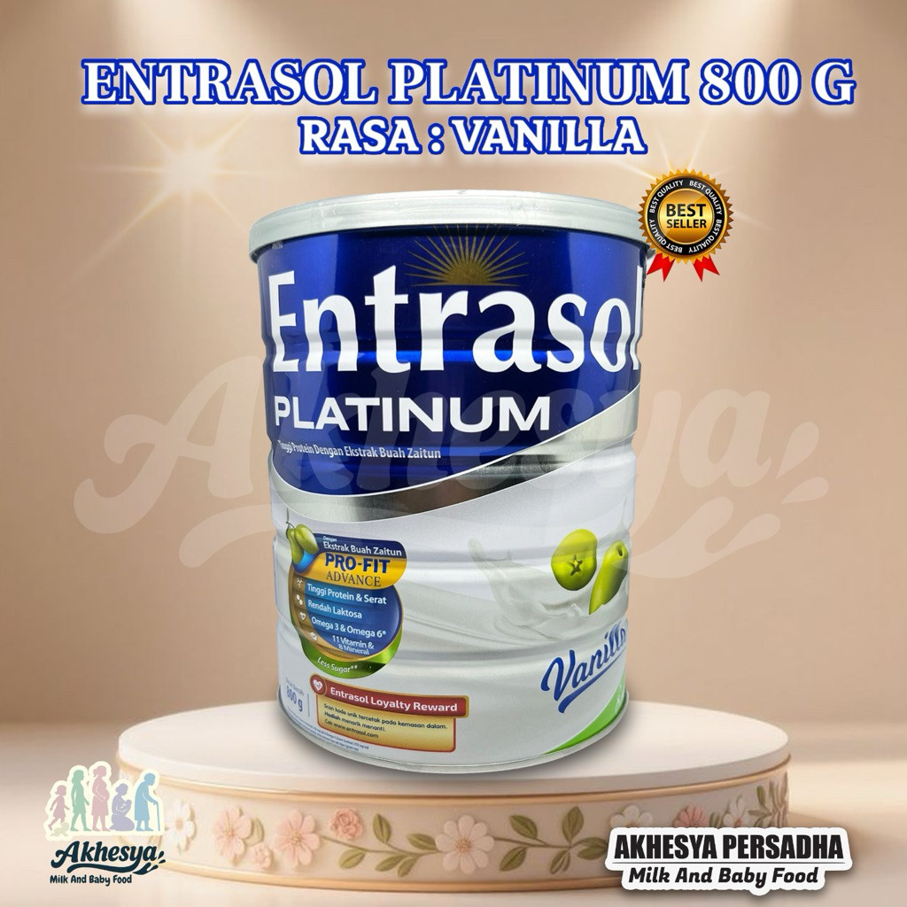 (EXP 2027) SUSU ENTRASOL PLATINUM VANILA 800GR KEMASAN KALENG / SUSU DEWASA TINGGI PROTEIN / TINGGI 
