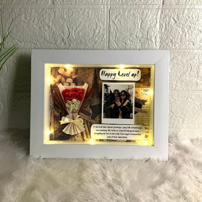 Flower in Frame 3D 15x20cm kado custom ulang tahun, kado wisuda, kado pacar cewek cowok, hadiah vale