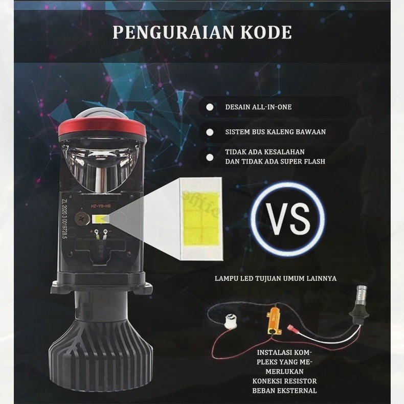 2Pcs Lampu Led Mini Projie Y7D H4 100W