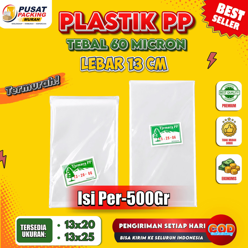 Plastik PP Tebal 06 Lebar 13 cm 13x20 13x25 Plastik  Bening Transparan Kemasan Snack Tebal Ekonomis