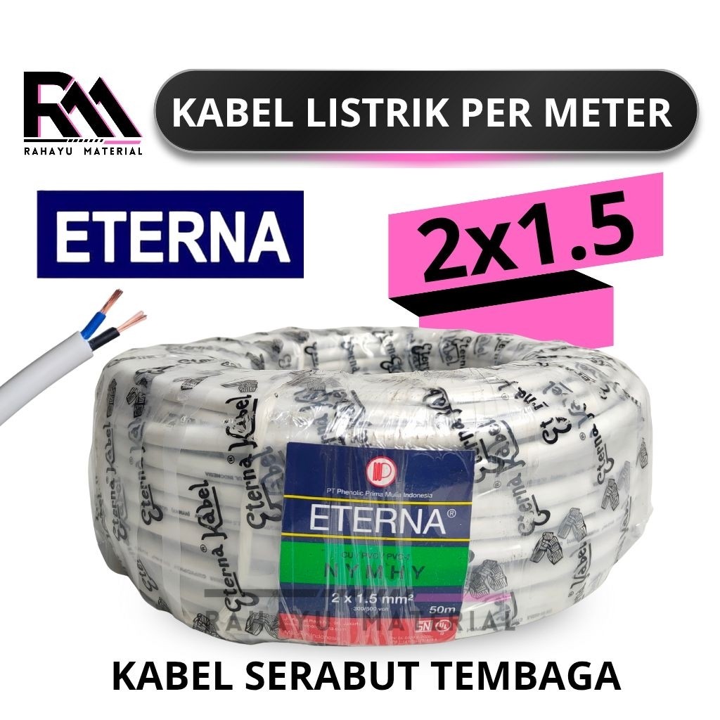 Kabel Listrik Serabut Eterna Supreme NYMHY - HYO 3x0.75 | 2x1.5 | 2x0.75 Super fleksibel serabut tem