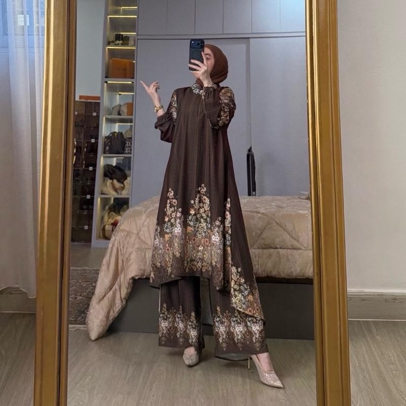 Setelan Tunik Panjang Sabrina Anti UV Mewah - One Set Muslimah Jumbo Terbaru Kondangan | Sabrina Nel