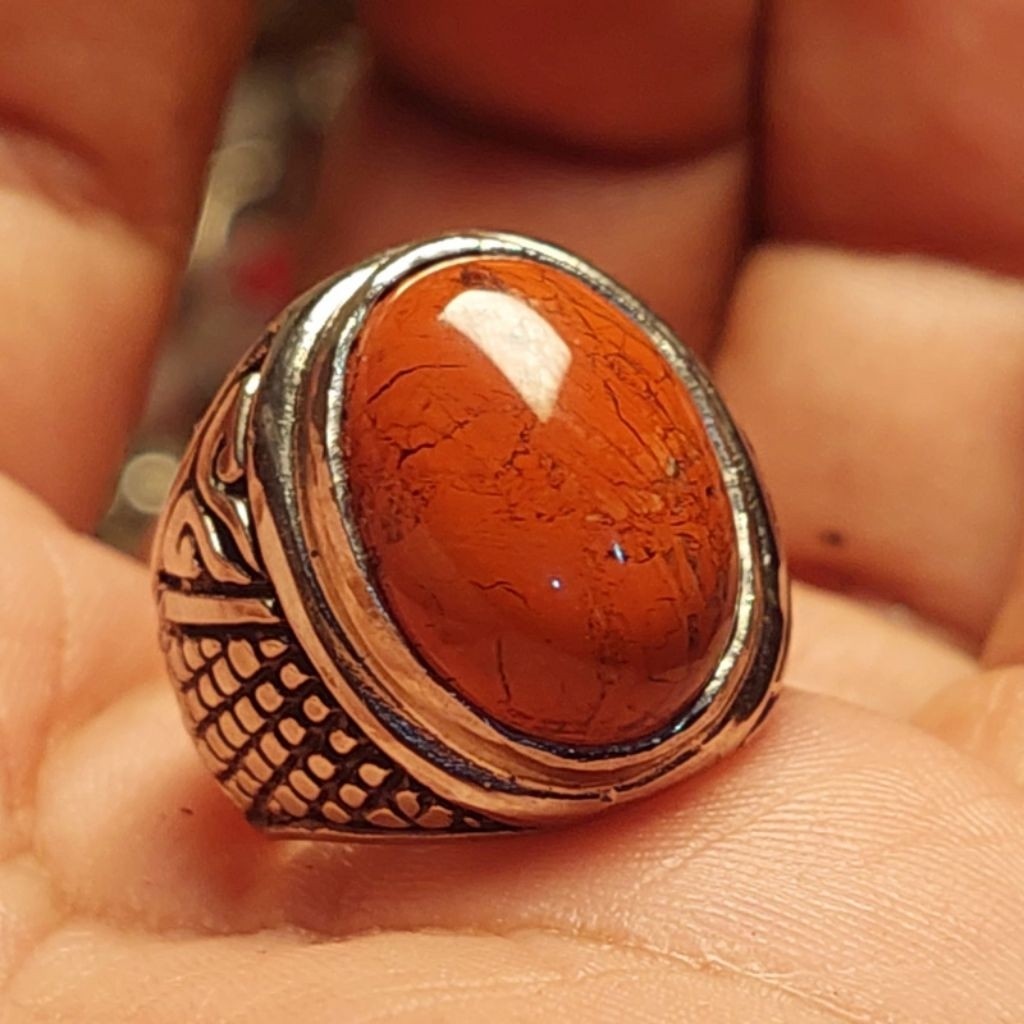 Cincin batu merah ati ayam / red jasper merah hati permata 15