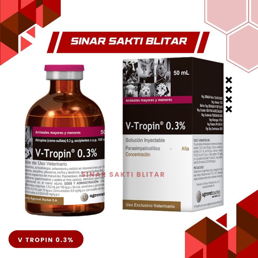 V TROPIN 0.3% (ATROPIN INJEKSI UNTUK HEWAN) 50 ML - Hewan Sapi