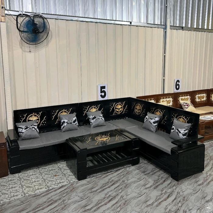 Kursi Tamu Domini Bundar Hitam,  lengkap dengan busa dan bantal, bahan full kayu jati mebel Jepara  