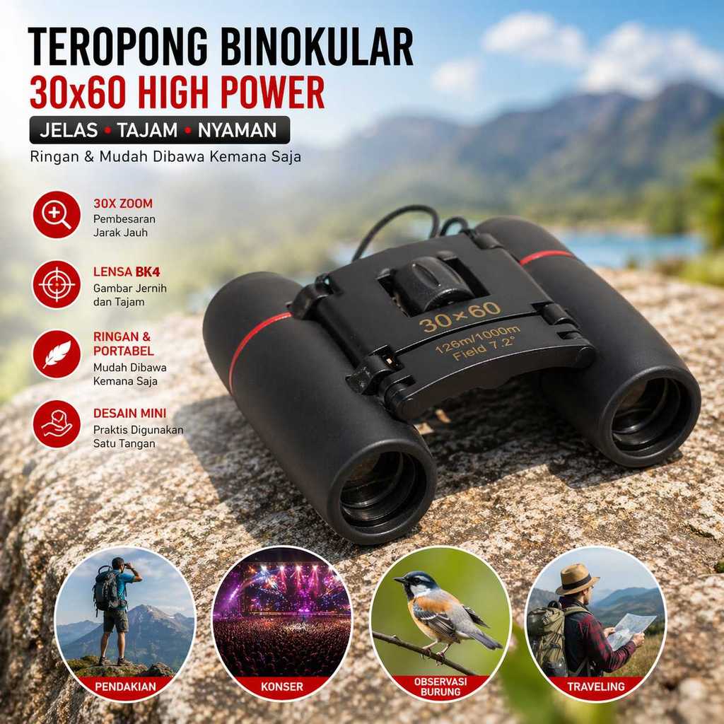 Teropong Eyebre Teropong Binocular Mini Portable Outdoor Magnification 30x60 - B411