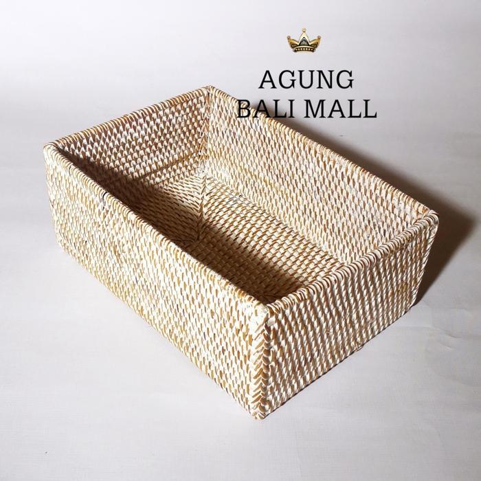 Keranjang rotan persegi panjang/box rotan/anyaman rotan serbaguna - Whitewash
