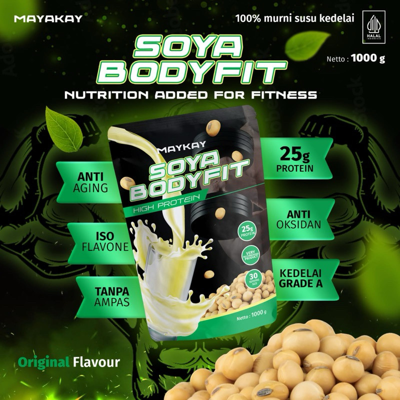 Whey Soya Bodyfit 1kg | Susu Protein Tinggi | Milk Soy Powder untuk Otot & Energi