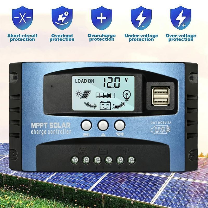 Solar Charge Controller MPPT 50A 12V 24V LCD Display Solar Charger Controller Dual USB Auto