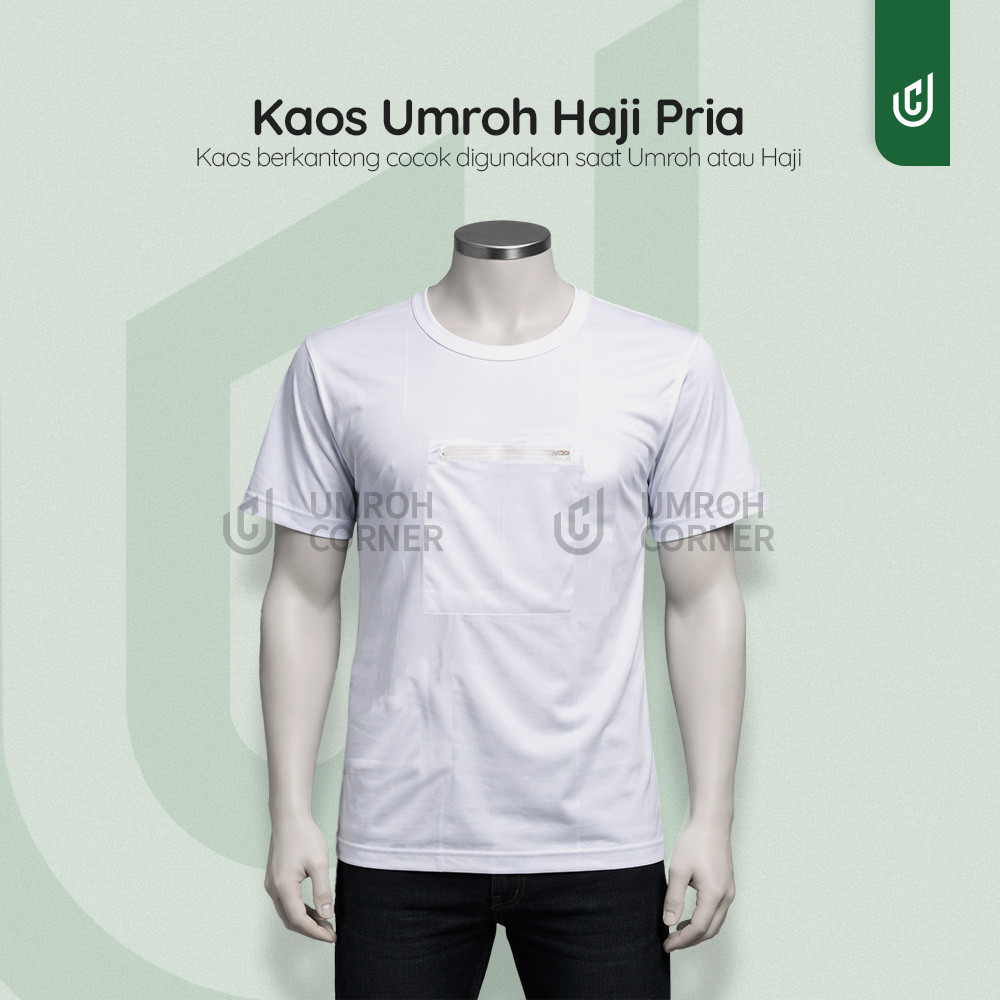 Kaos Dalam Pria Umroh Haji - Baju Pria Putih Hitam Kantong Saku Pocket Shirt Baju Ihram Oblong