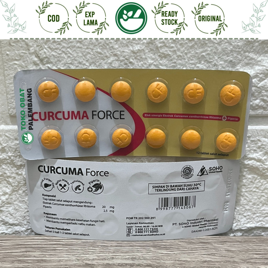 CURCUMA FORCE 12TABS OBAT FUNGSI HATI DAN PENAMBAH NAFSU MAKAN CURCUMIN TEMULAWAK CURCUMA FCT