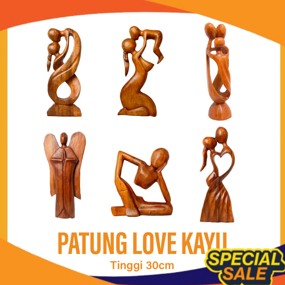 Patung Abstrak Love 30 cm - Patung Abstrak Bali - Patung cinta - Patung Kiss - Patung Kayu - Pajanga