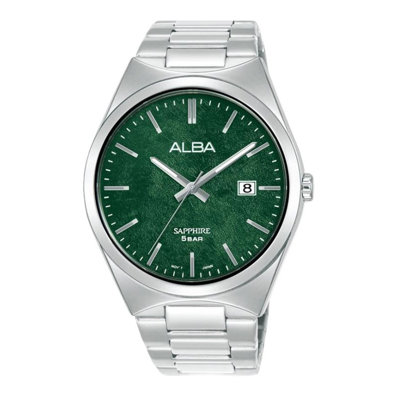 Jam Tangan Pria Alba Prestige AS9V81X1 Men Sapphire Green Dial Stainless Steel Strap