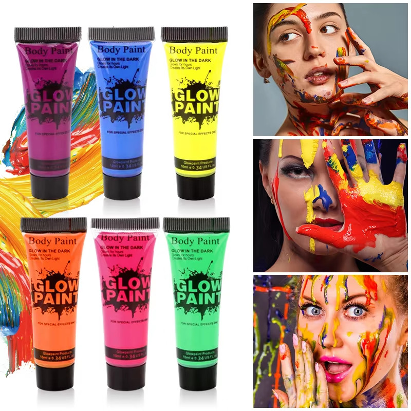 25mL 6 color Cat Lukis Badan Wajah Cair Body Face Painting Glow In The Dark