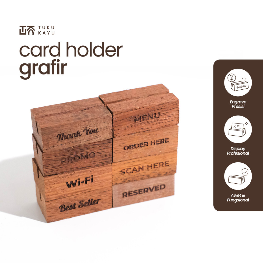 TukuKayu - Sign Kayu Meja Cafe – Display Promo, Menu & QR Code - Wood Card Holder