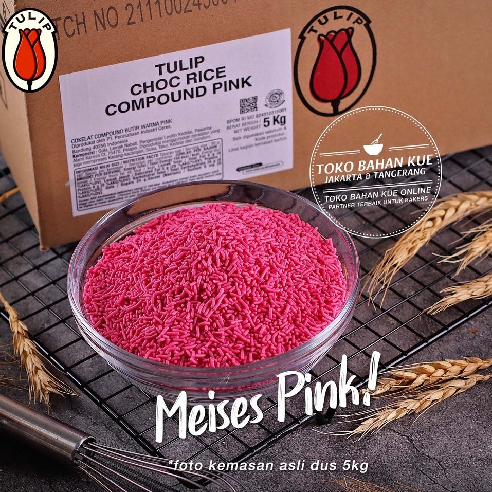 Sari Nature|| Tulip Meises Chocorice Pink 1kg Cokelat Topping Meses Ceres Mesis Warna Merah Muda