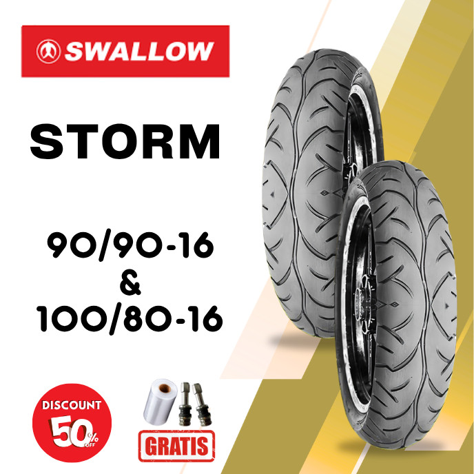 SEPASANG Ban Motor SWALLOW STROM 90/90 & 100/80 RING 16 Tubeless