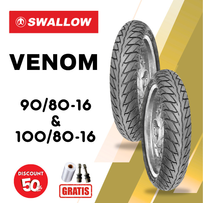 SEPASANG Ban Motor SWALLOW VENOM 90/80 & 100/80 RING 16 Tubeless