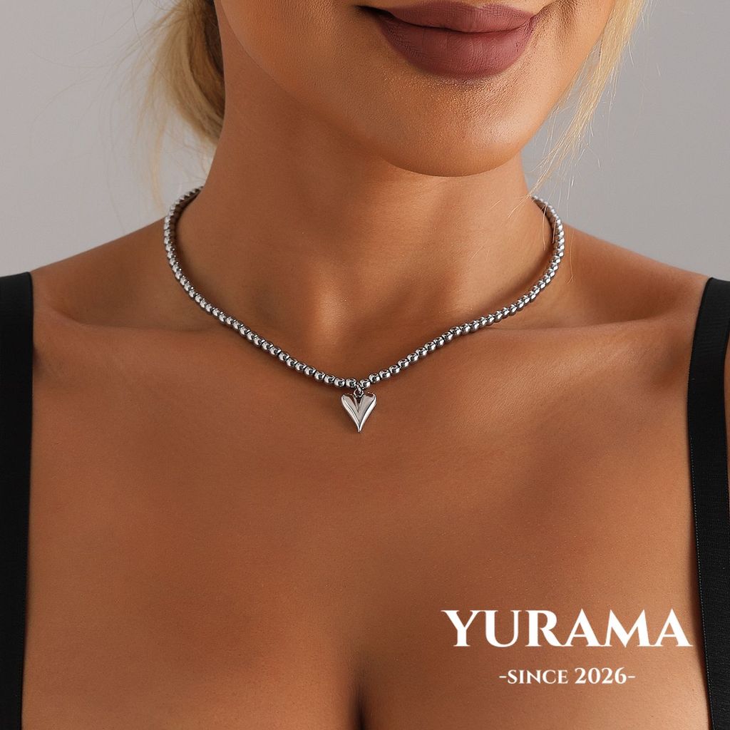 [Yurama] Kalung Pendek Rantai Hati Perak Gaya Sederhana Untuk Pakaian Temu Janji C108