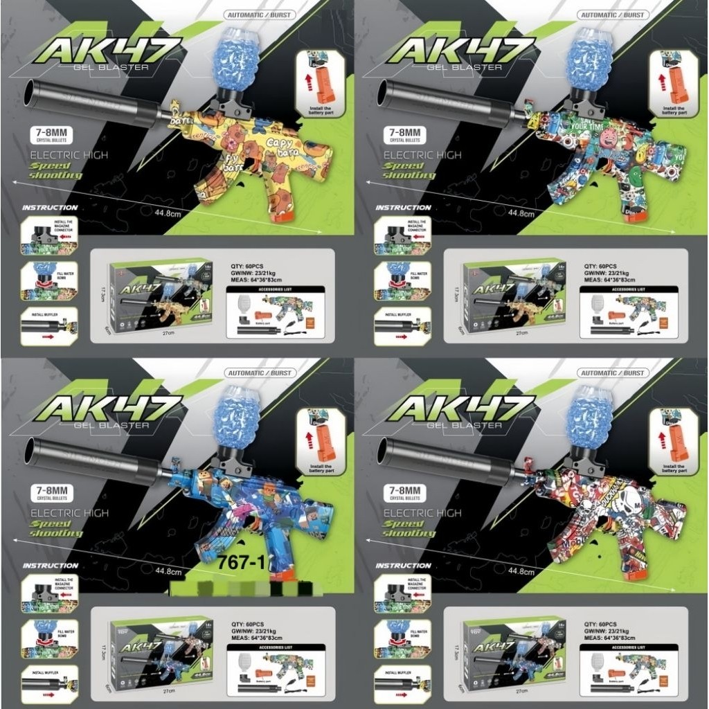 Mainan Anak Pistol Tembakan Peluru Jelly / Blaster Elektrik Gun AK47 / Tembakan Outdoor Water Gel Bl