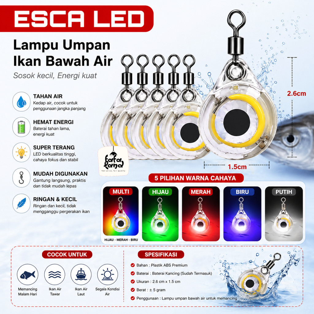 FFL | Mata Ikan LED Metal Jig Assist Hook Umpan Pancing Esca LED Lampu Eska Mata Ikan