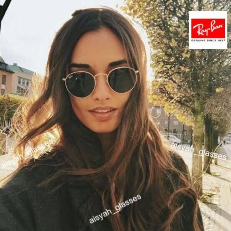 KACAMATA RAY-BAN ROUND RB 3447 FRAME GOLD BLACK LENS GLASS BLACK ORIGINAL AUTENTIK