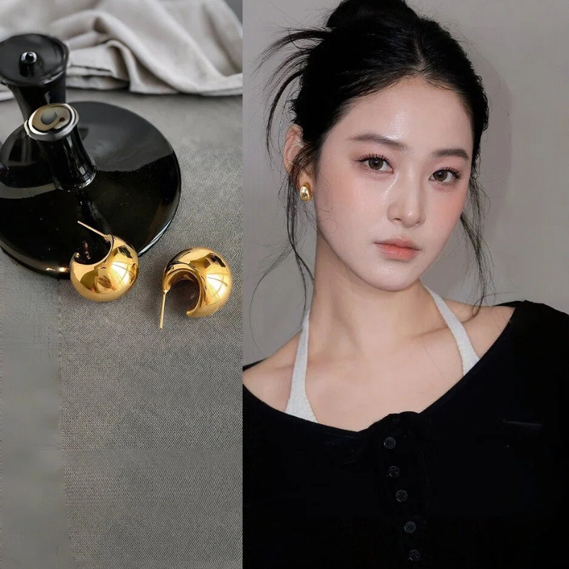 CREMONA COD Anting Bean Gold Silver Wanita S925 Korean Minimalis Stud Earrings