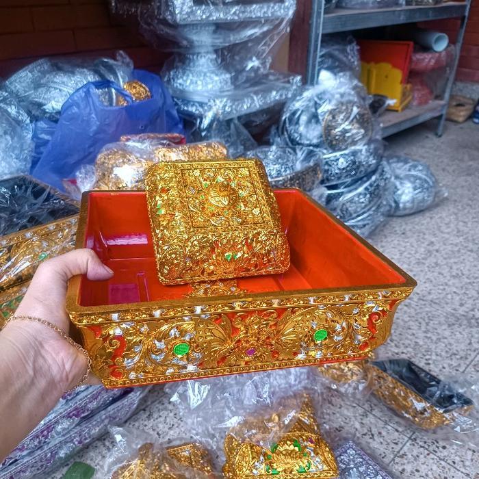 Bokor kotak melamin 30cm dan fiber 28cm bokor kundangan kebutuhan rumah work - melamin merah 28cm
