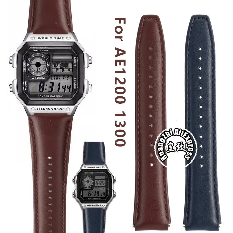 Tali jam tangan dari kulit sapi untuk Casio AE1200 AE1300 A159W-N1 A158WA A168 Pria Vintage rantai k