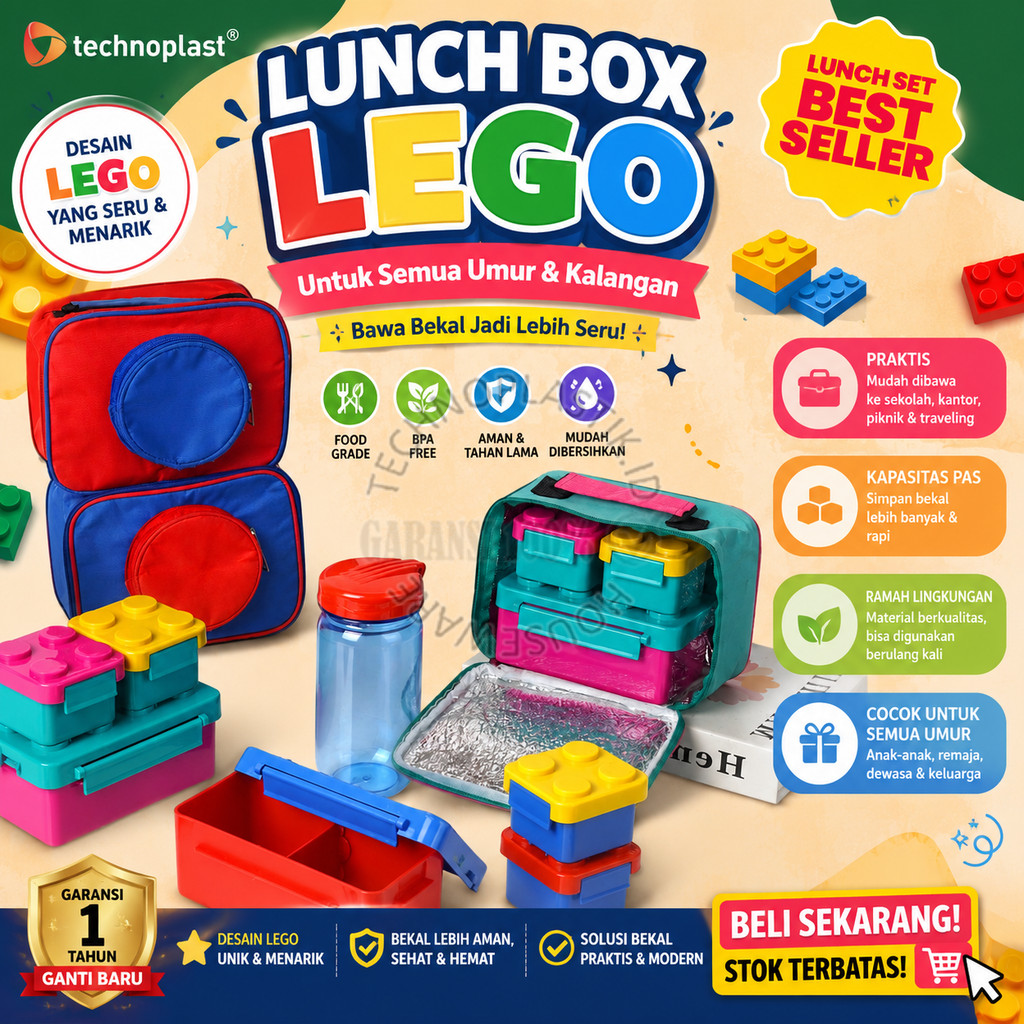 TECHNOPLAST Big Block Lunch Box Set/Tempat Makan Set Big Block + Tas