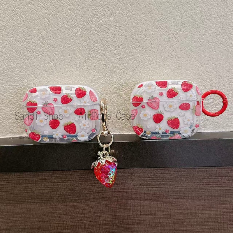 Casing AirPods Pro3 Daisy Stroberi Transparan Casing AirPods 4 4anc Casing AirPods untuk AirPods 1 2