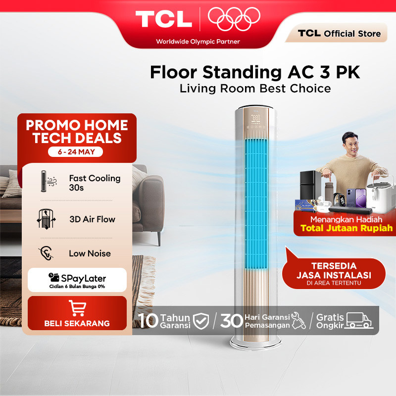 TCL AC Floor Standing 3 PK Cepat Dingin - 3D Air Flow - Suara Senyap - I Feel - Unique Grill Design 