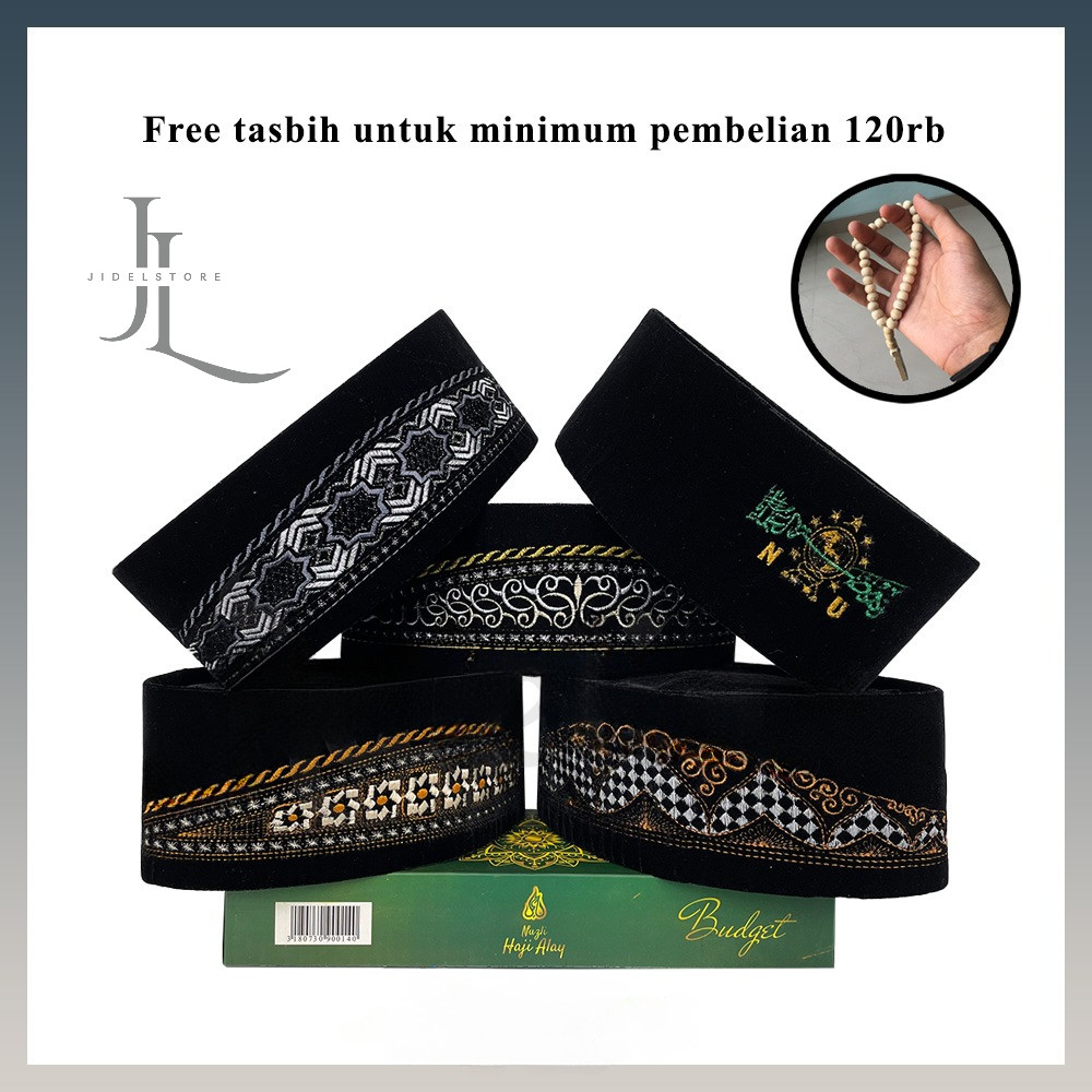 HAJI ALAY BORDIR STD AC Tinggi 9 Peci songkok Sholat Hitam Motif Full Batik NU Palestina Palestin Ko