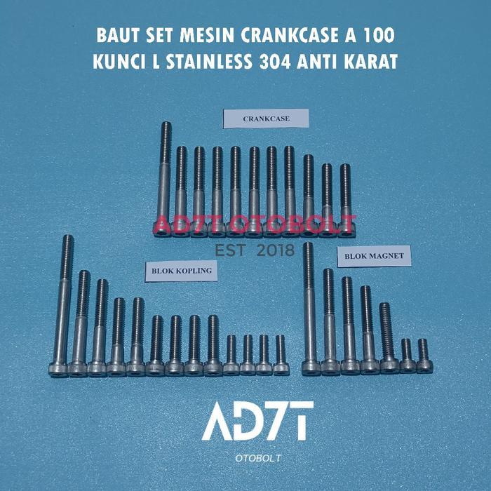 Baut Set Mesin Suzuki A100 Kunci L Stainless Anti Karat - SET MESIN