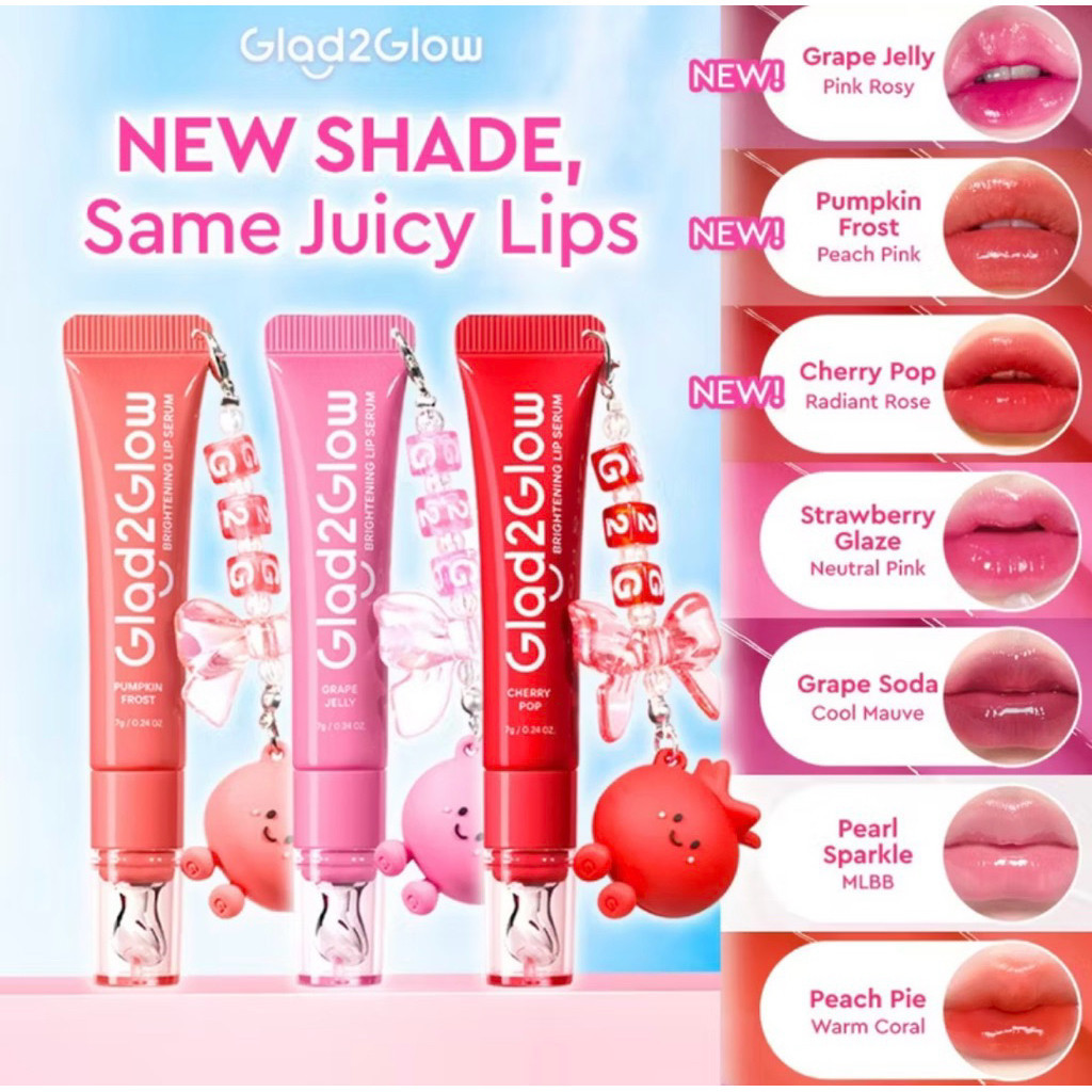 GLAD2GLOW BRIGHTENING LIP SERUM mencerahkan bibir with vitamin E (berry soda, strawberry, peach pie,