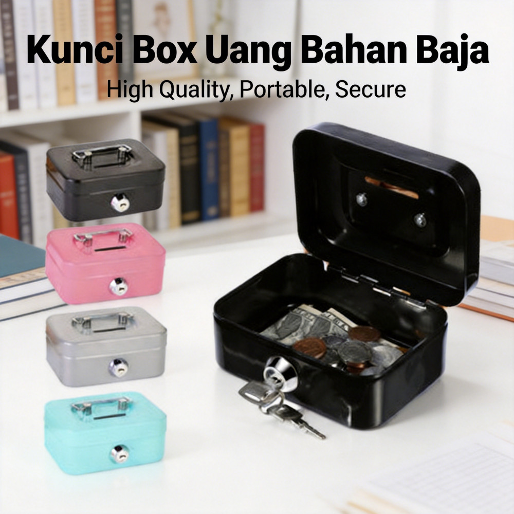 Uang Brankas Kotak Kunci Brangkas Penyimpanan Portable Uang Cash Box Money Box