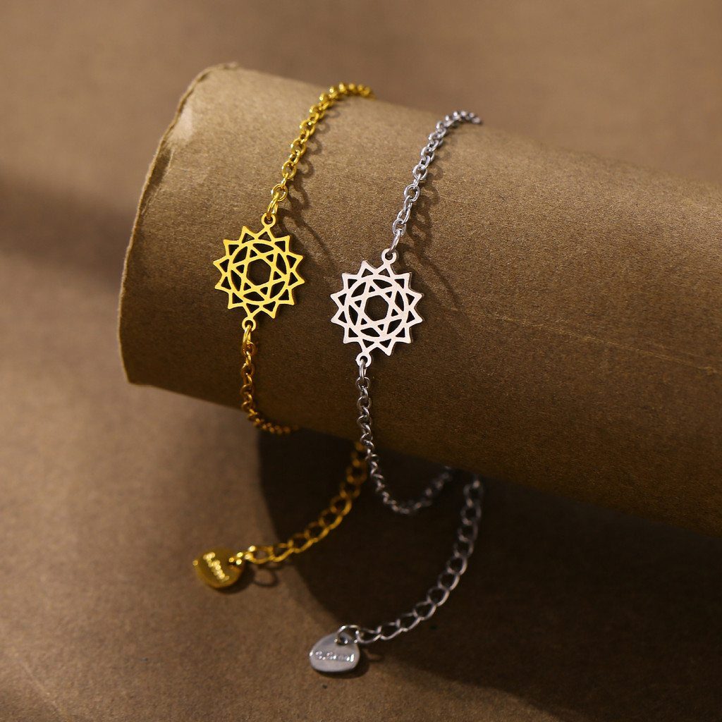 Gelang heksagram berongga stainless steel, gelang liontin geometris, grosir perhiasan gelang