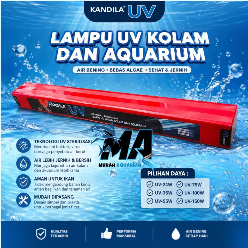 Lampu UV Sterilisasi KANDILA UV 24W 36W 55W 75W 100W 150W Led UV Aquarium Anti Lumut Bakteri