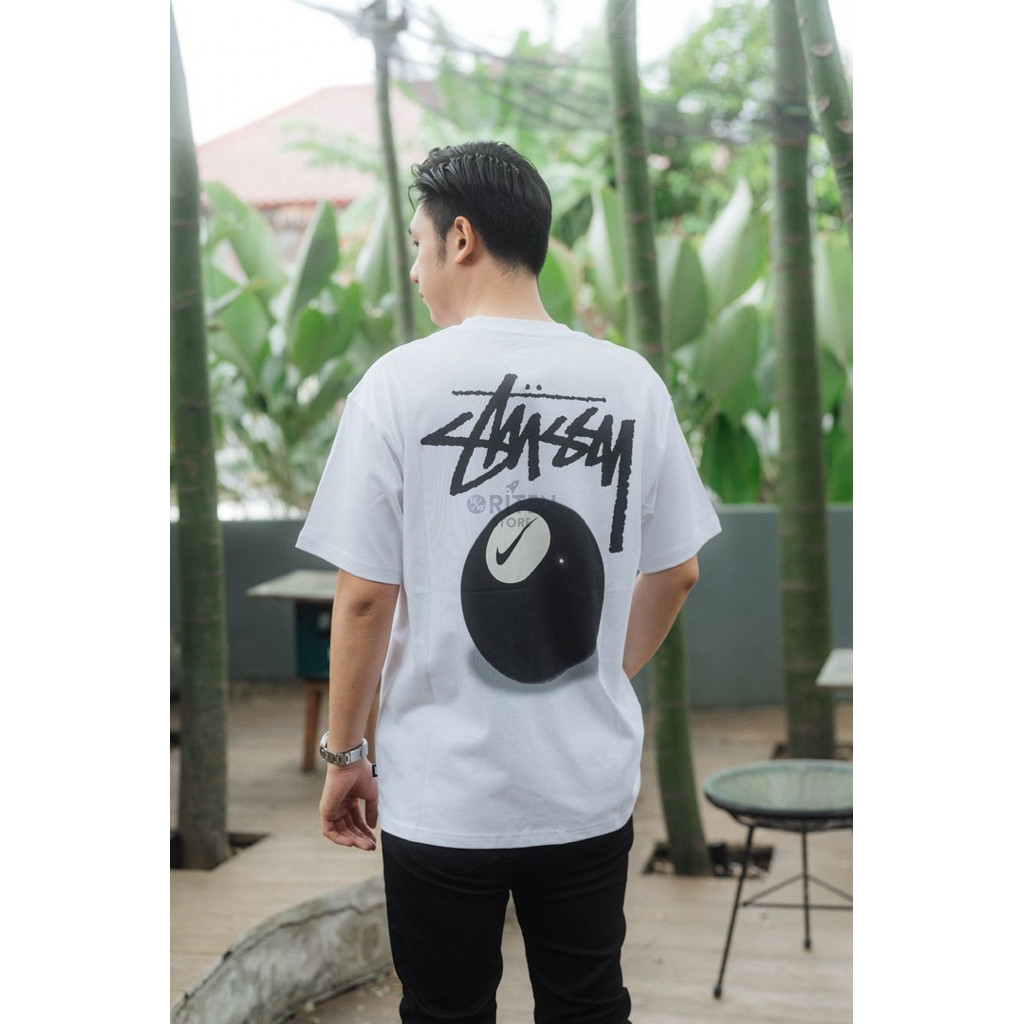 HOT NIKE X STUSSY 8 Ball Multi Tee White Original / Baju Kaos Stussy Authentic
