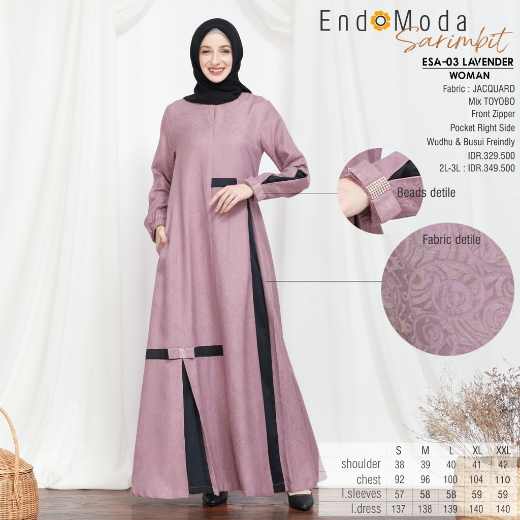 GAMIS DEWASA ELEGAN ENDOMODA SARIMBIT LEBARAN 2021 ENDOMODA ESA 03 LAVENDER PISTACHIO FASHION
