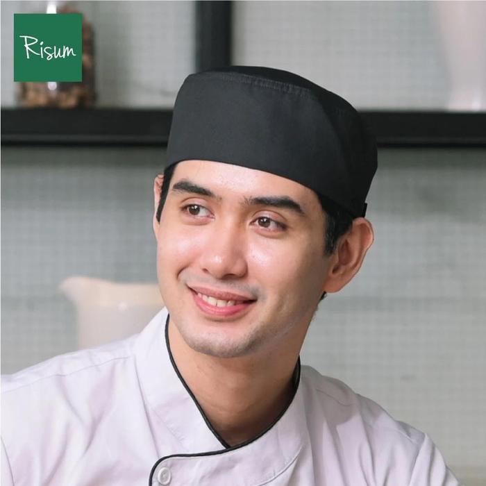 RISUM Sushi Chef Hat / Topi Chef / Topi Peci Hitam / Topi Peci Putih - Hitam