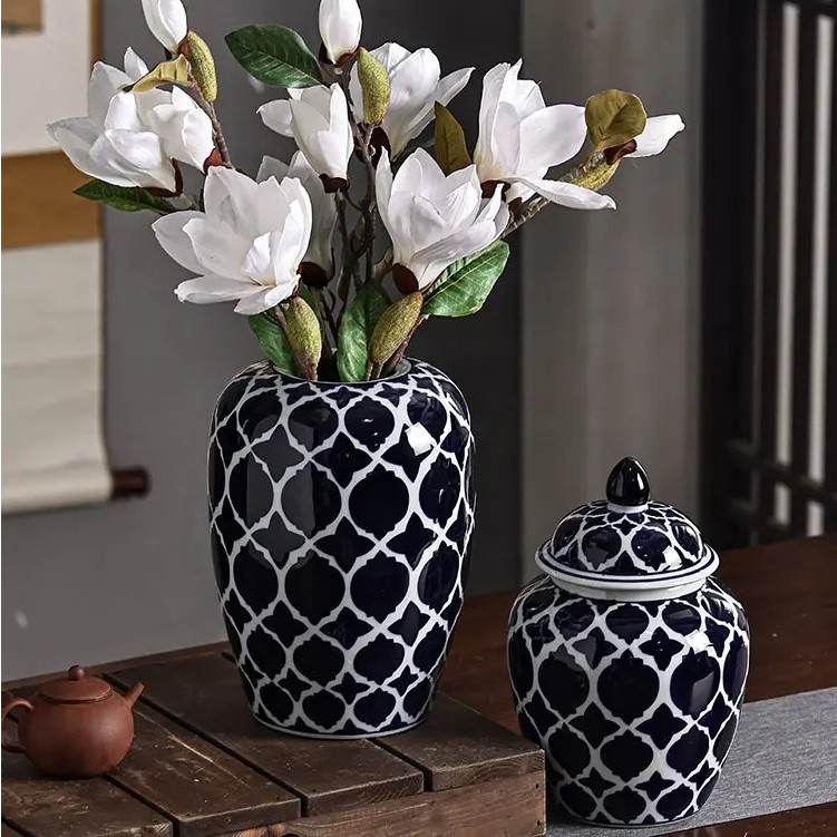 Guci Keramik Chinoiserie Mewah / Ginger Jar Vase 2350