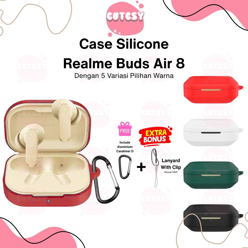 Case Cover Casing Silicone Protective Realme Buds Air 8 / Realmebudsair8 2026 + Carabiner + Tali Lan