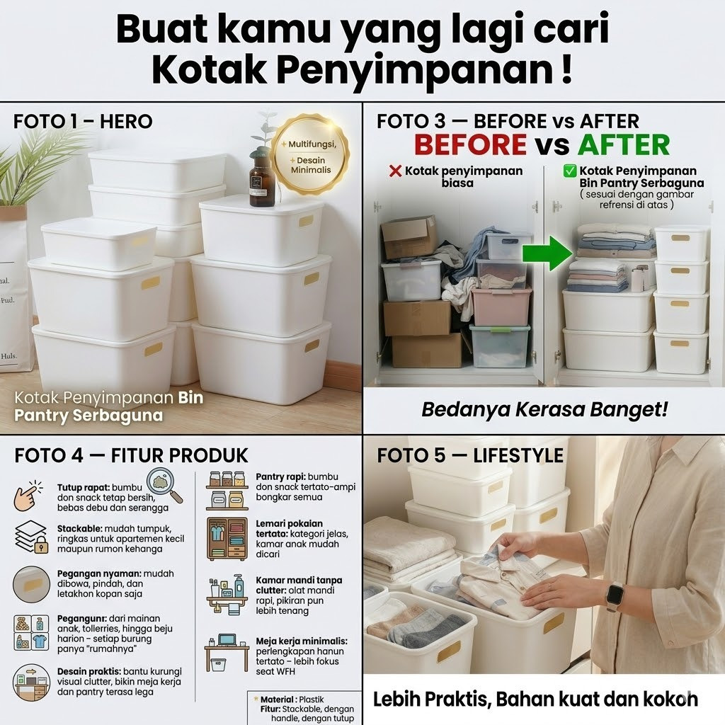 Kotak Penyimpanan Bin Pantry Serbaguna Kotak Plastik Makanan Box Storage HSB170