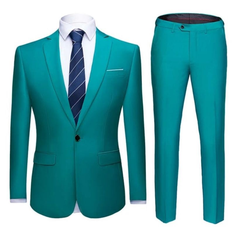 Setelan Jas Blazer Pria Hijau Tosca Slim Fit