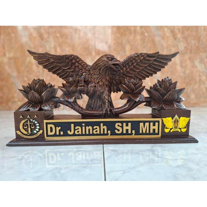 Papan Nama Meja Ukir Kayu Jati Custom Logo Kejaksaan Dan Yang Lainnya PP4353