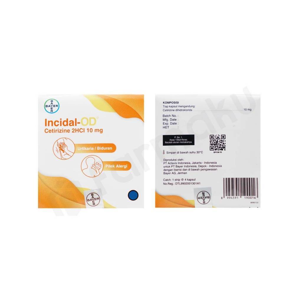 INCIDAL-OD 10 MG STRIP 4 KAPSUL OBAT ALERGI (BIDURAN,ALERGI)