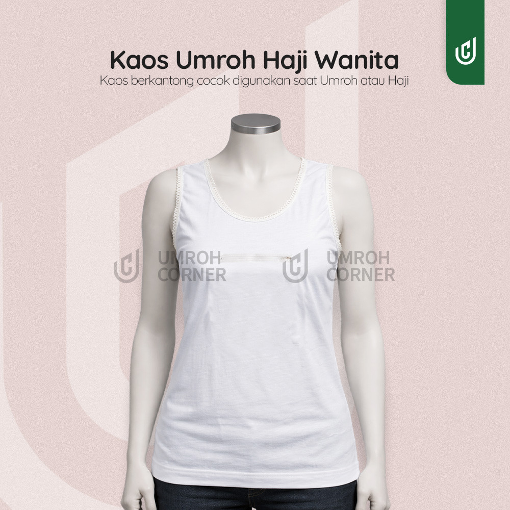 Kaos Dalam Wanita Umroh Haji - Baju Singlet Wanita Putih Kantong Resleting Depan